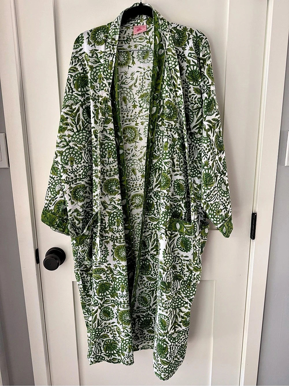 Pacific & Rose Block Prints Green & White Cotton Kimono NWT